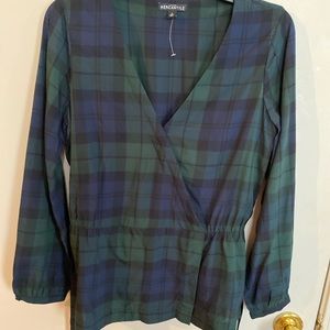 Women's Plaid Wrap Top - Green and Blue